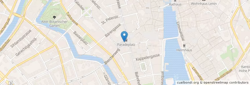 Mapa de ubicacion de Paradeplatz en Schweiz/Suisse/Svizzera/Svizra, Zürich, Bezirk Zürich, Zürich.