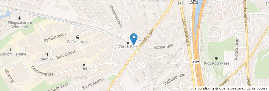 Mapa de ubicacion de Binz en Suisse, Zurich, District De Zurich, Zurich.