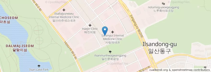 Mapa de ubicacion de 星巴克 en 韩国/南韓, 京畿道, 高阳市, 一山東區.