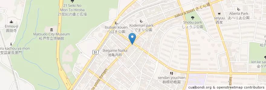 Mapa de ubicacion de コアラ薬局 en Japonya, 千葉県, 松戸市.