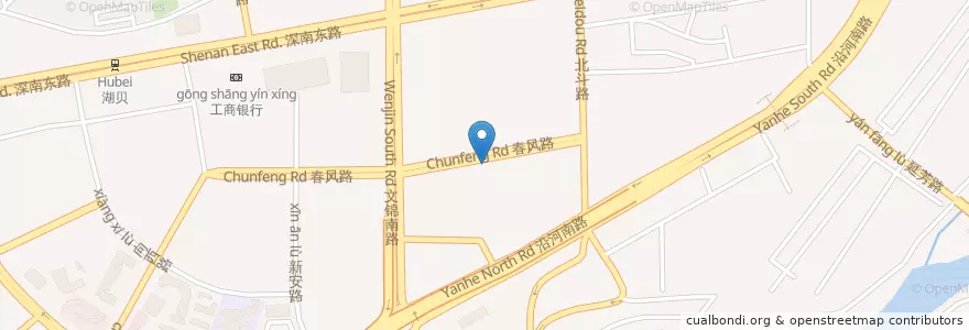 Mapa de ubicacion de Xinjiang Cousine en 中国, 广东省, 深圳市, 罗湖区, 黄贝街道.