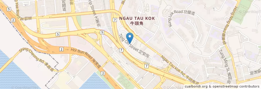 Mapa de ubicacion de 定安小館茶餐廳 Ting On Restaurant en China, Cantão, Hong Kong, Kowloon, Novos Territórios, 觀塘區 Kwun Tong District.