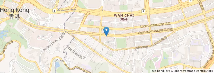 Mapa de ubicacion de Yirio Restaurant en Chine, Guangdong, Hong Kong, Île De Hong Kong, Nouveaux Territoires, 灣仔區 Wan Chai District.