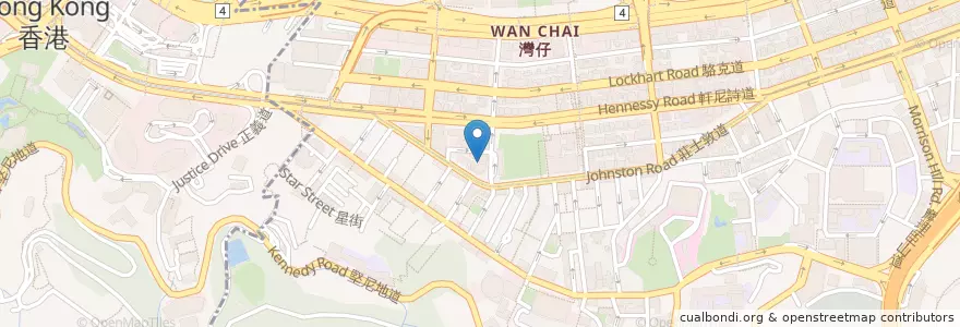 Mapa de ubicacion de 波士頓餐廳 Boston Restaurant en 중국, 광둥성, 홍콩, 홍콩섬, 신제, 灣仔區 Wan Chai District.