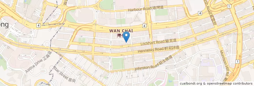 Mapa de ubicacion de 潮城魚蛋粉 en الصين, غوانغدونغ, هونغ كونغ, جزيرة هونغ كونغ, الأقاليم الجديدة, 灣仔區 Wan Chai District.