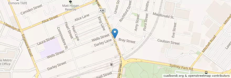 Mapa de ubicacion de South End Cafe en 오스트레일리아, New South Wales, Inner West Council, Council Of The City Of Sydney, 시드니.