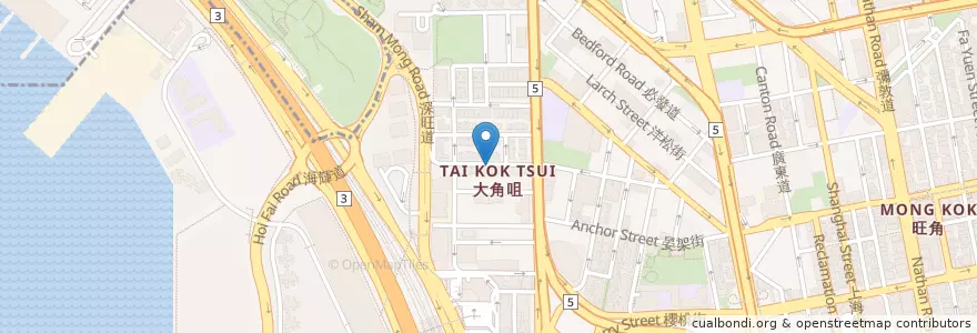 Mapa de ubicacion de Golden Sand Restaurant en China, Guangdong, Hong Kong, Kowloon, Wilayah Baru, 油尖旺區 Yau Tsim Mong District.