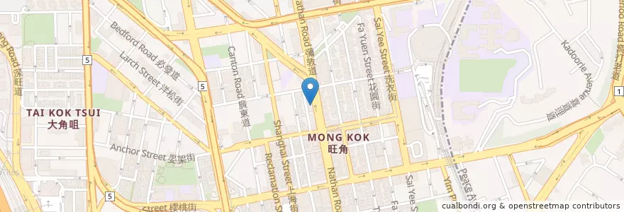 Mapa de ubicacion de 富邦銀行 Fubon Bank en China, Guangdong, Hong Kong, Kowloon, Wilayah Baru, 油尖旺區 Yau Tsim Mong District.