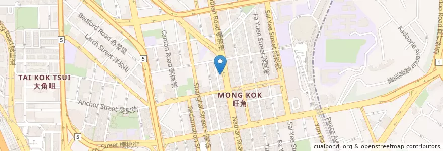 Mapa de ubicacion de 南洋商業銀行 NCB en China, Provincia De Cantón, Hong Kong, Kowloon, Nuevos Territorios, 油尖旺區 Yau Tsim Mong District.