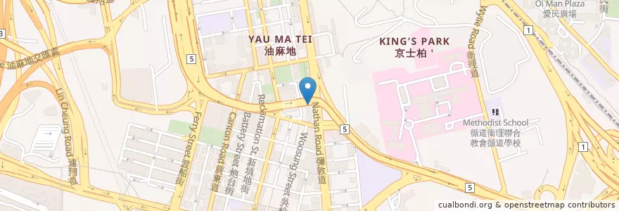 Mapa de ubicacion de Mannings en China, Cantão, Hong Kong, Kowloon, Novos Territórios, 油尖旺區 Yau Tsim Mong District.