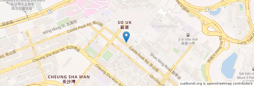 Mapa de ubicacion de Sun Wah Café en 중국, 광둥성, 홍콩, 가우룽, 신제, 深水埗區 Sham Shui Po District.