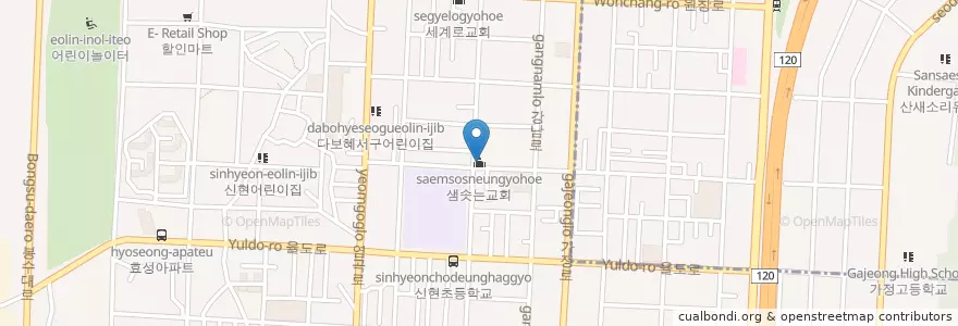 Mapa de ubicacion de 샘솟는교회 en 韩国/南韓, 仁川廣域市, 西區.