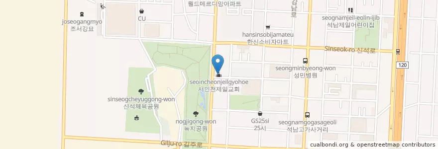 Mapa de ubicacion de 서인천제일교회 en Korea Selatan, 인천, 서구, 석남동.
