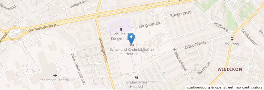 Mapa de ubicacion de Schul- und Kinderbibliothek Heuried en Switzerland, Zürich, Bezirk Zürich, Zürich.