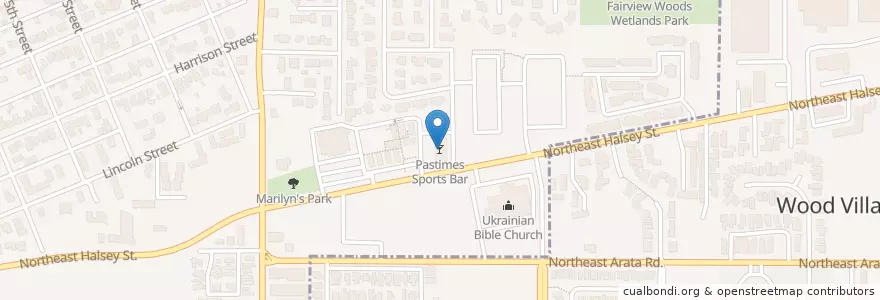 Mapa de ubicacion de Pastimes Sports Bar en United States, Oregon, Multnomah County, Wood Village, Fairview.