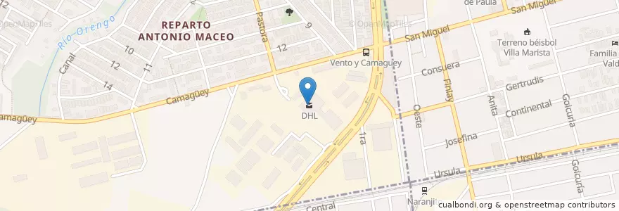 Mapa de ubicacion de DHL en Cuba, La Habana, Cerro.