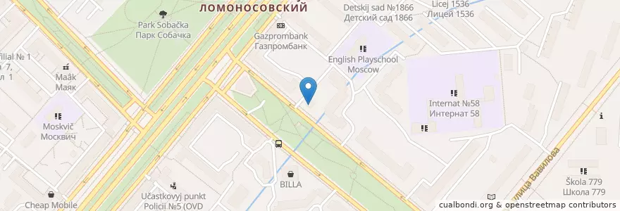 Mapa de ubicacion de Нардин en Rússia, Distrito Federal Central, Москва, Юго-Западный Административный Округ, Ломоносовский Район.