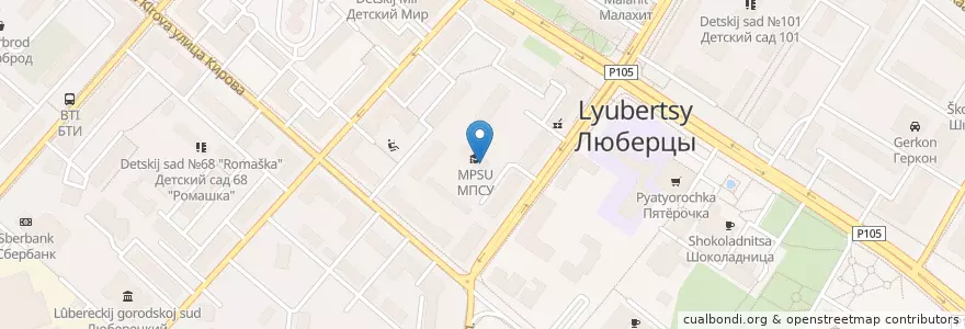 Mapa de ubicacion de Музыкальная школа № 2 en Rusia, Distrito Federal Central, Óblast De Moscú, Городской Округ Люберцы.