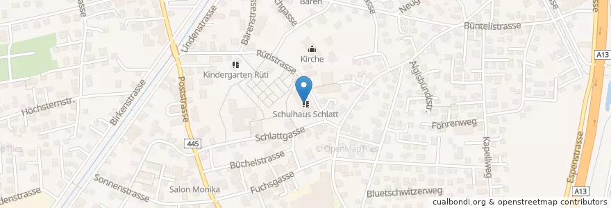 Mapa de ubicacion de Schulhaus Schlatt en Швейцария, Санкт-Галлен, Wahlkreis Rheintal, Widnau.