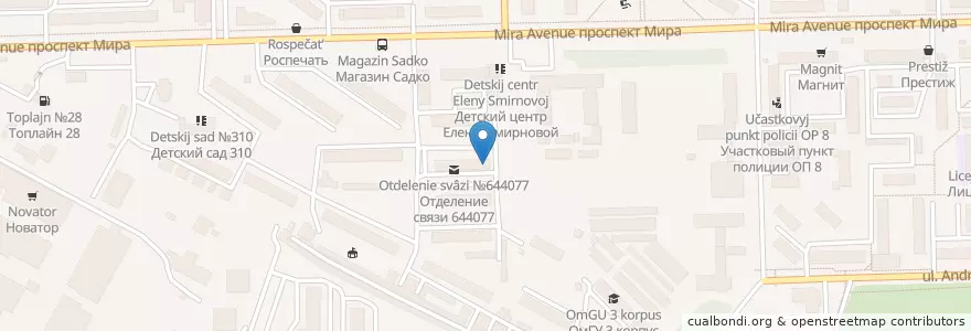 Mapa de ubicacion de Первая социальная клиника en Russie, District Fédéral Sibérien, Oblast D'Omsk, Омский Район, Городской Округ Омск.