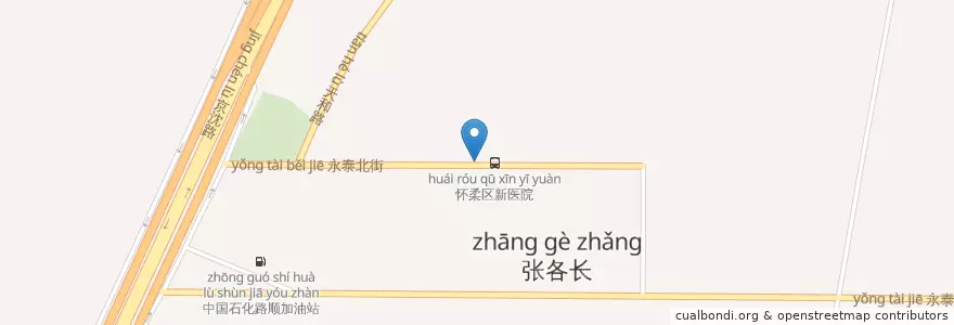 Mapa de ubicacion de 怀柔公共自行车怀柔新医院南门站 en الصين, بكين, خبي, 怀柔区 / Huairou.