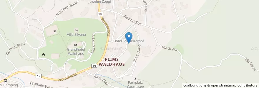 Mapa de ubicacion de Aktienbrauerei Flims en Suiza, Grisones, Imboden, Flims.