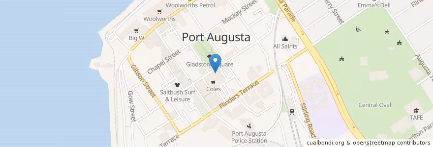Mapa de ubicacion de The Office Cafe en Australie, Australie Méridionale, Port Augusta City Council.