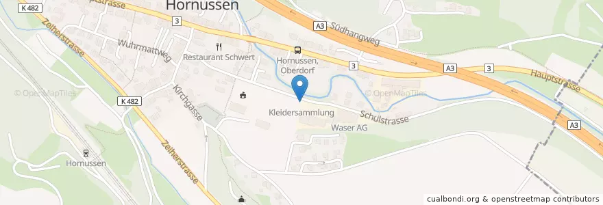 Mapa de ubicacion de Kleidersammlung en Schweiz/Suisse/Svizzera/Svizra, Aargau, Bezirk Laufenburg, Hornussen.