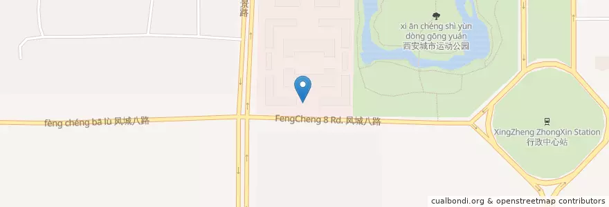 Mapa de ubicacion de 西安市政府 en China, Shaanxi, 西安市, 未央区 (Weiyang).