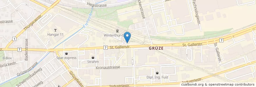 Mapa de ubicacion de Grüze Snack en 瑞士, 蘇黎世, Bezirk Winterthur, Winterthur.