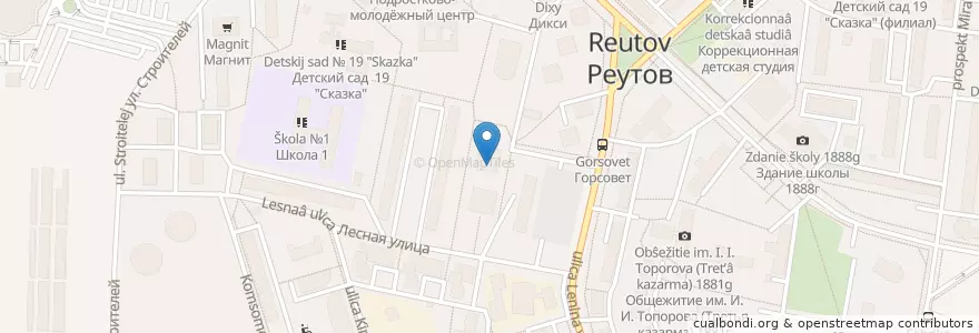 Mapa de ubicacion de Международная гимназия "Флагман" en Rusia, Distrito Federal Central, Óblast De Moscú, Городской Округ Реутов.