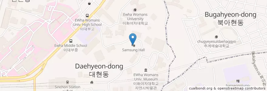 Mapa de ubicacion de 삼성홀 en Corea Del Sur, Seúl, 서대문구, 신촌동.