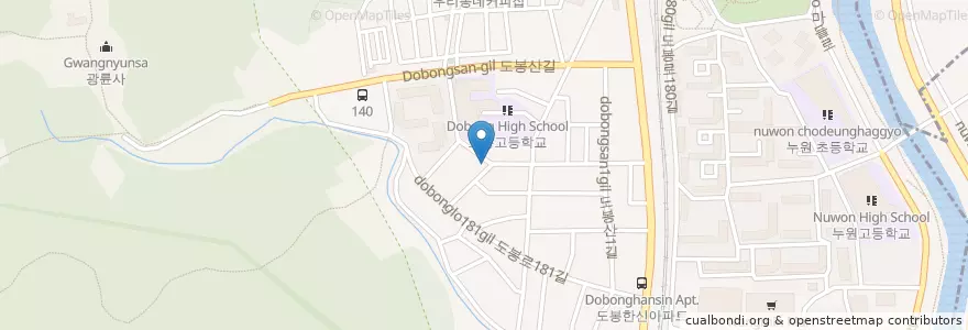Mapa de ubicacion de 익스트림라이더등산학교 en 대한민국, 서울, 도봉구, 도봉1동.