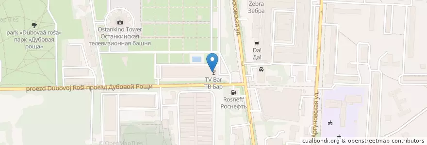 Mapa de ubicacion de ТВ Бар en روسيا, Центральный Федеральный Округ, Москва, Северо-Восточный Административный Округ, Останкинский Район.