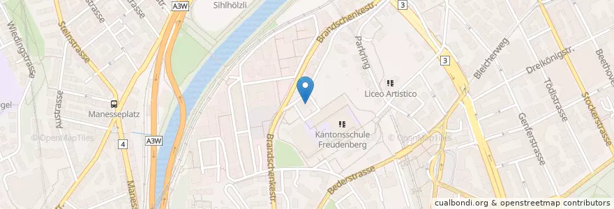 Mapa de ubicacion de Cafeteria Kantonsschulen Enge / Freudenberg en Schweiz/Suisse/Svizzera/Svizra, Zürich, Bezirk Zürich, Zürich.