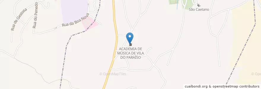 Mapa de ubicacion de Academia de Música de Vila do Paraíso en پرتغال, Norte, Área Metropolitana Do Porto, Porto, Vila Nova De Gaia, Mafamude E Vilar Do Paraíso.