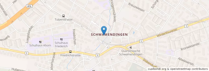 Mapa de ubicacion de Schwamedinge en Switzerland, Zurich, District Zurich, Zurich.