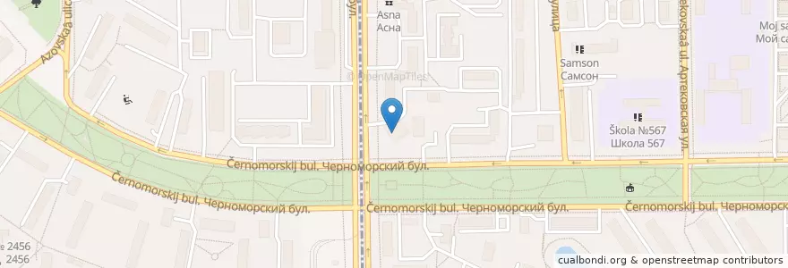 Mapa de ubicacion de Noosh en Rusia, Distrito Federal Central, Москва, Юго-Западный Административный Округ, Район Зюзино.