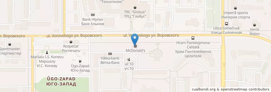 Mapa de ubicacion de McDonald's en ロシア, 沿ヴォルガ連邦管区, キーロフ州, キーロフ管区.