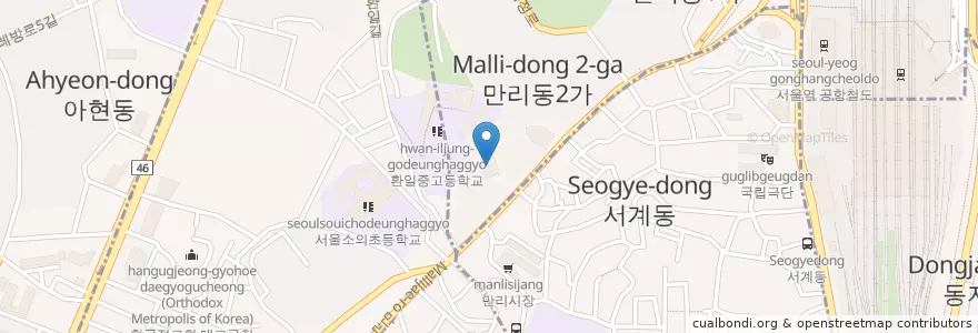Mapa de ubicacion de 만리현교회 en 韩国/南韓, 首尔, 중림동.