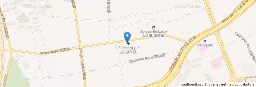Mapa de ubicacion de 皮肤病医院 en چین, شانگهای, 长宁区.