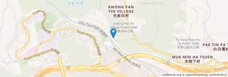 Mapa de ubicacion de 白田壩新村公廁 Pak Tin Pa San Tsuen Public Toilet en Cina, Guangdong, Hong Kong, Nuovi Territori, 荃灣區 Tsuen Wan District.