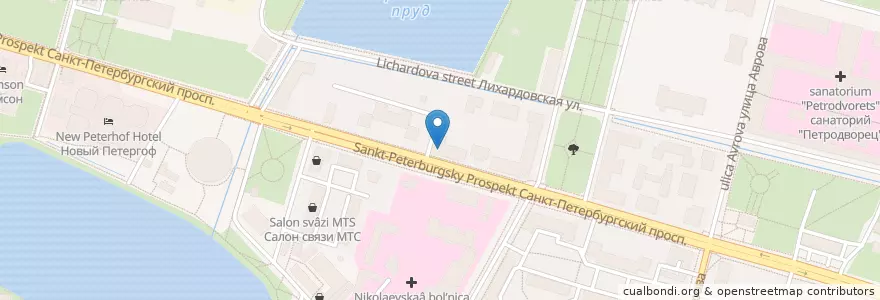 Mapa de ubicacion de Сбербанк en Russland, Föderationskreis Nordwest, Oblast Leningrad, Sankt Petersburg, Rajon Petrodworez, Peterhof.