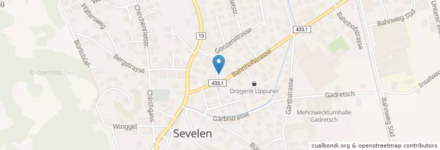 Mapa de ubicacion de Parkplatz Kantonalbank en Schweiz/Suisse/Svizzera/Svizra, Sankt Gallen, Wahlkreis Werdenberg, Sevelen.