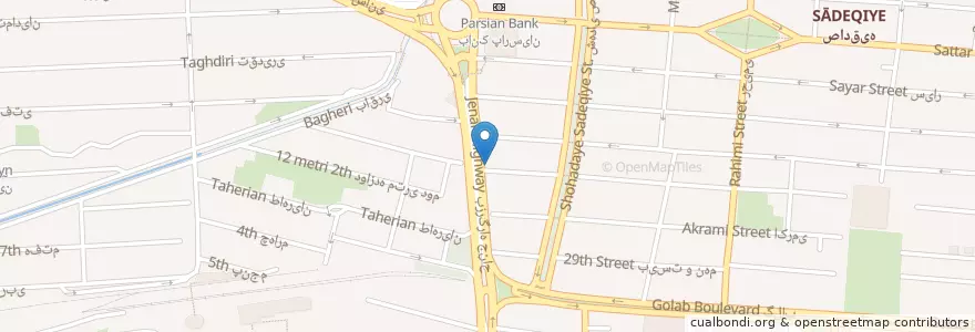 Mapa de ubicacion de دکتر سارا میرزنده دل en İran, Tahran Eyaleti, شهرستان تهران, Tahran, بخش مرکزی شهرستان تهران.