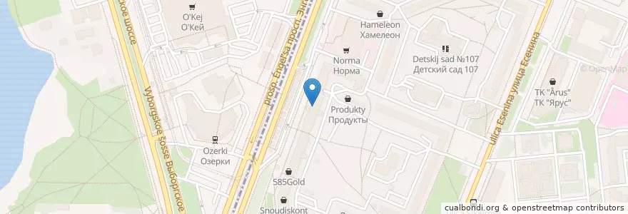 Mapa de ubicacion de Уралсиб банк en Russland, Föderationskreis Nordwest, Oblast Leningrad, Sankt Petersburg, Wyborger Rajon, Округ Сосновское.