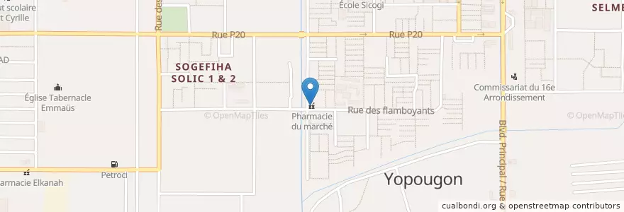 Mapa de ubicacion de Pharmacie du marché en 科特迪瓦, 阿比让, Yopougon.