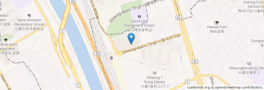 Mapa de ubicacion de 금천구립금나래도서관 en Республика Корея, Сеул, 금천구, 시흥1동.