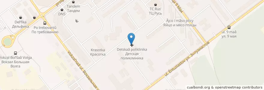 Mapa de ubicacion de Детская поликлиника en 俄罗斯/俄羅斯, Центральный Федеральный Округ, 莫斯科州, Городской Округ Дубна.