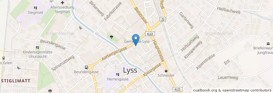 Mapa de ubicacion de UBS en Schweiz/Suisse/Svizzera/Svizra, Bern/Berne, Verwaltungsregion Seeland, Verwaltungskreis Seeland, Lyss.
